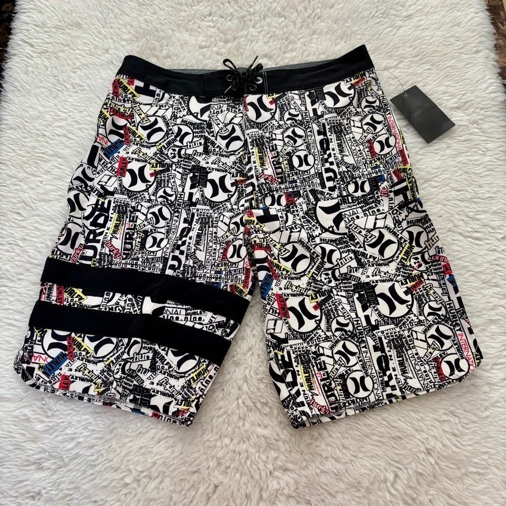 Hurley Black and White Board Shorts Bold Graphic Design
